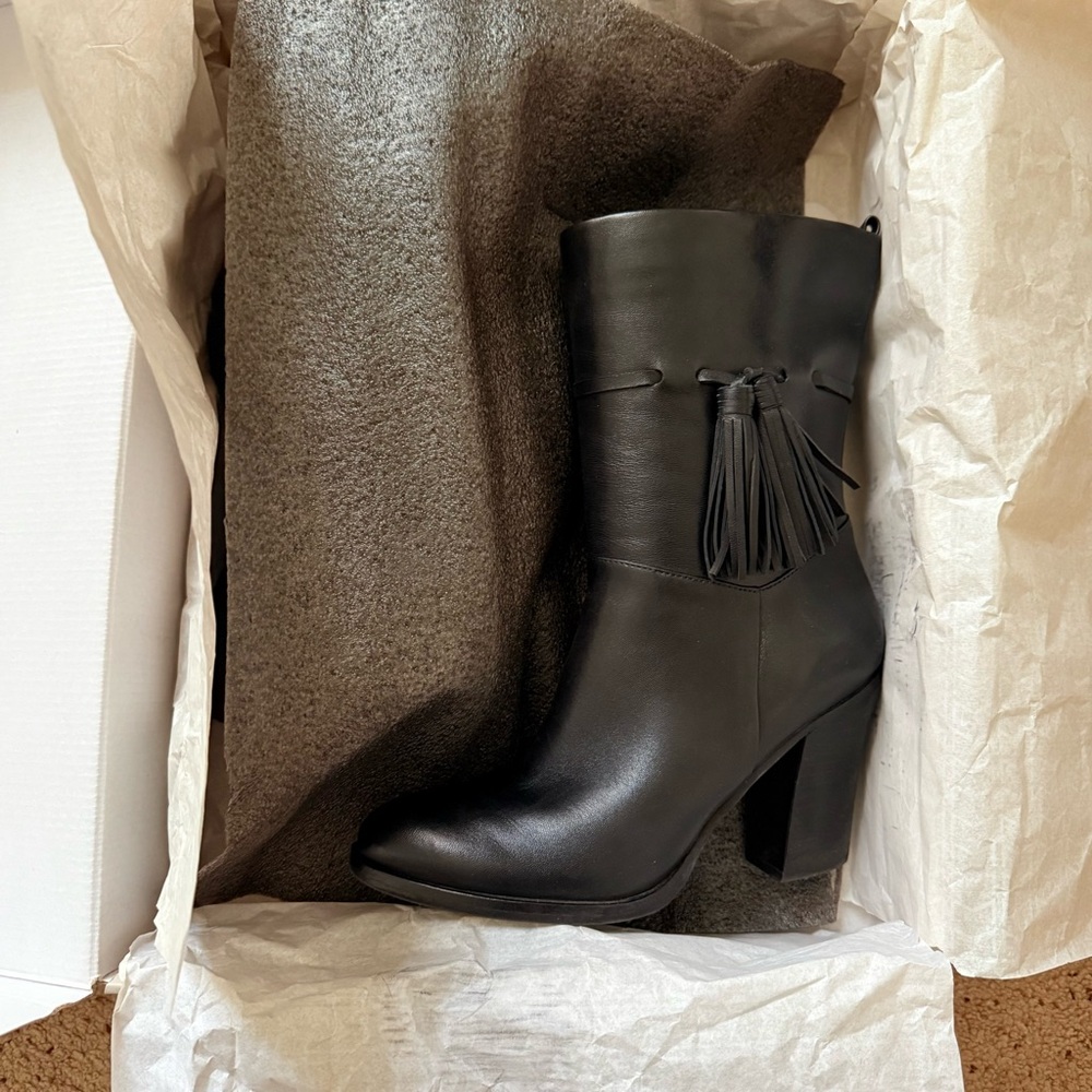 Marc Fisher Black Heeled Boots with Tassel